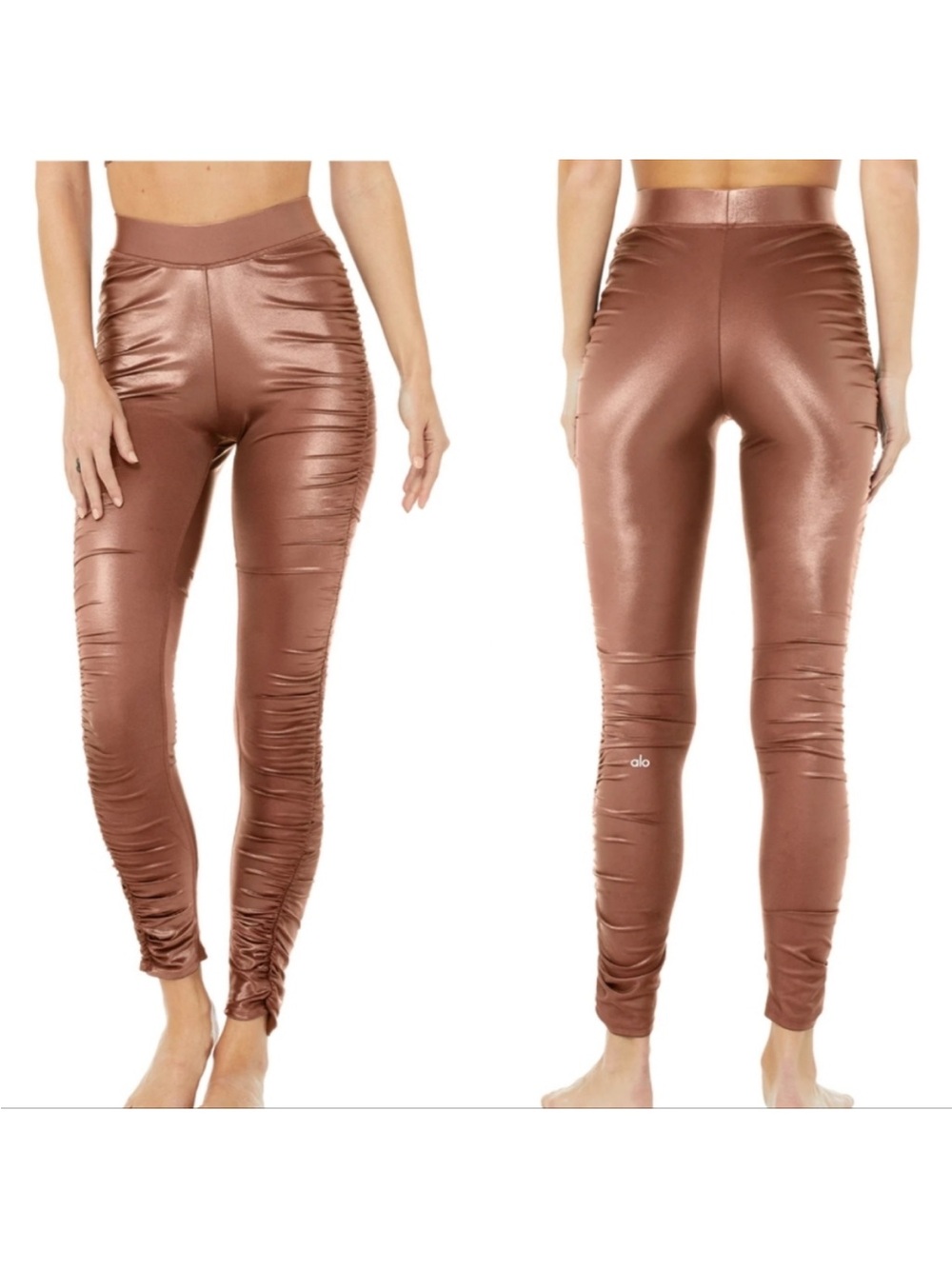 Rare XXS XS Chestnut shine brown NWT ALO high waist cinched ruched leggings